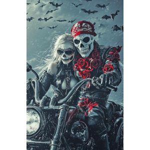 Ayuhr-40x50cm Peinture Diamant Fantôme Moto Squelette Diamond Painting Couple Roses Fantôme Painting Art Moto Tête De Mort Point Tueur De Croix Décorations Pour La Maison Loisirs Et Hobbies - Neuf