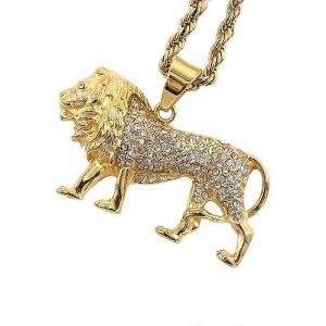 Strass Autrichien Incrusté Lion Pendentif Collier Collier Homme S Nouveau Mode Animal Accessoires Fête Dominateur Bijoux - Neuf
