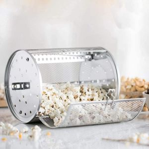 Panier de rôtissoire en acier inoxydable,Grille ronde,Résistant à la chaleur,Rotation à 360°,Accessoire pour friteuse à air comprimé,12x18 cm,Pour cacahuètes, noix, barbecue (sans brosse) - Neuf