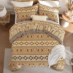 Parure De Lit En Microfibre Douce Avec Housse De Couette Et 2 Taies D'oreiller &Agrave; Rayures Marocaines Avec Fermeture &Eacute;clair Pour Lit King Size 220 X 230 Cm Marron - Neuf