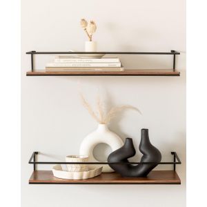 Lot D'&eacute;tag&egrave;res Murales -Stenn- | Tablettes Murales En M&eacute;tal Et Bois V&eacute;ritable Placage | &Eacute;tag&egrave;res Flottantes Pour Salle De Bain, Salon, Cuisine, Chambre Et Plus | Ch&ecirc;ne, Noir - Neuf