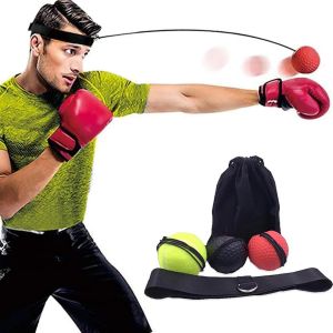 Lot De 3 Balles De R&eacute;flexe, Avec 1 Bandeau R&eacute;glable Et 1 Sac De Rangement, Parfait Pour La R&eacute;action, L'agilit&eacute;, La Vitesse De Frappe, La Capacit&eacute; De Combat Et L'entra&icirc;nement De La Coordination - Neuf