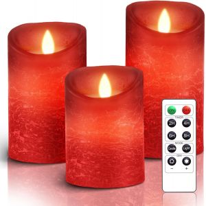 Tianyi-Bougies Led [3 Pcs] Sans Flamme, En V&eacute;ritable Cire, T&eacute;l&eacute;commande, Bougies D'ext&eacute;rieur, Flamme Vacillante, Minuterie De Contr&ocirc;le, D&eacute;coration D'ambiance Int&eacute;rieure & No&euml;l, Mariage, F&ecirc;te (Rouge) - Neuf