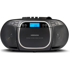 E66476 Stereo Sound System (Boombox, Lecteur CD, MP3, Cassette, Lecteur de Cassette Portable pour Enfants, Radio FM, AUX, écouteurs, Secteur & Batterie) Rose - Neuf