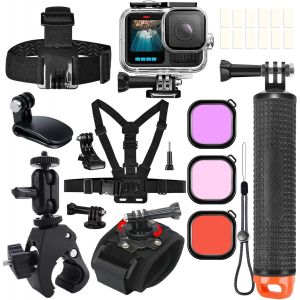 Kit D'Accessoires Pour Gopro Hero 13 12 11 10 9, Boîtier Étanche Poignée Flottante Poitrine Sangle Tête Sangle De Poignet Super Pince Support De Guidon Filtres De Plongée Inserts A[SHY9290254] - Neuf
