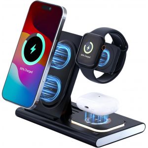 Chargeur sans Fil 15W,Station 3-en-1 Compatible iPhone17/16/15/14/13/12/11 Pro Max Plus, AirPods Pro 4/3, Watch Ultra 10/9/8/7/6/5/4/3 (sans Prise, c&acirc;ble 1m Inclus) - Neuf