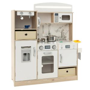 Cuisine de jeu pour enfants 90 x 29 x 90 cm avec lumi&egrave;res LED interactives et rangements modulables en MDF blanc Helloshop26 20_0017676 - Neuf