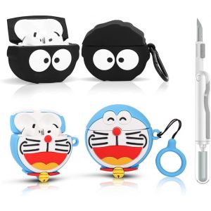 LORANKA-Lot de 2 coques pour &eacute;couteurs sans fil de 4e g&eacute;n&eacute;ration avec kit de stylo de nettoyage, &eacute;tui de charge mignon en silicone, coque de protection antichoc et mousqueton pour AirPods 4 (A - Neuf