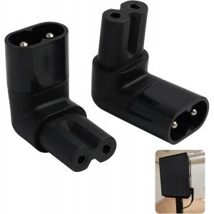 Lot de 2 adaptateurs à Angle Droit C7 vers C8 Câble d'alimentation 2 Broches, Male C8 vers Femelle C7 Adaptateur pour Ordinateurs, Téléviseurs, Projecteurs et Plus - Neuf