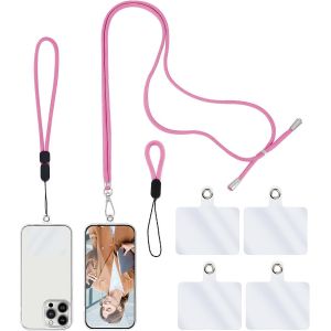 MDY-Chaîne pour téléphone Portable Universel, 1 Longue lanière+1 dragonne pour Poignet+1 dragonne pour Doigt+4 entretoises Transparentes Lanière pour téléphone Portable Porter réglable (Rose) - Neuf