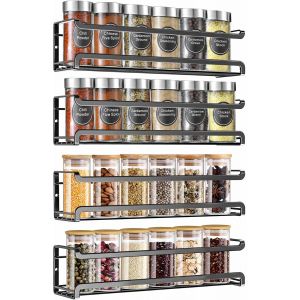 Cmwx-Lot De 4 Étagères À Épices Murales Peu Encombrantes Avec Adhésif Et Vis - Étagère De Rangement Pour Pots À Épices Pour Intérieur De Placard Et Porte De Cuisine (Noir) - Neuf