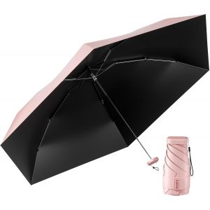 Mini parapluie de voyage pour sac &agrave; main avec &eacute;tui, petit parapluie compact contre les UV, l&eacute;ger et pliable pour la pluie et le soleil avec femmes, enfants, filles - Neuf