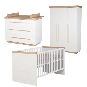 Chambre enfant compl&egrave;te effet ch&ecirc;ne et blanc - Neuf