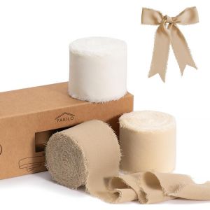 Ruban De Mousseline À Franges Fait Main, 3 Rouleaux De 4.5cm X 7m, 21m De Ruban De Soie Pour Invitations De Mariage, Bouquets De Mariée, Emballage De Cadeaux (Ensemble Ruban Brown) - Neuf