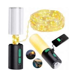 Lanterne de camping rechargeable et &eacute;tanche tout-en-un avec guirlande lumineuse LED et lampe de poche - 240 lumens, autonomie de plus de 5 000 heures - Neuf