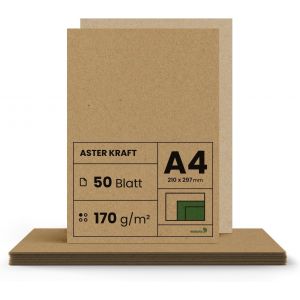 Oupp-50x Papier Kraft 170g A4 210 X 297 Mm Aster Kraft Papier Kraft Imprimable Papier Brun Papier Recyclé Papier De Bricolage Papier Vintage Pour Brochures Flyers Cartes De Menu Scrapbooking Diy - Neuf