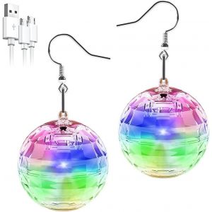 Kalhx-Boucles D'oreilles Boule Disco,Boucles D'oreilles Led Boules,Boucles D'oreilles Lumineuses Avec 16 Modes D'éclairage,Boucles D'oreilles Led Rechargeables,Accessoires Disco Adapté Carnaval Femme - Neuf
