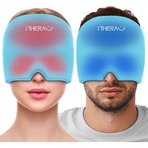 Itherau Bonnet De Refroidissement Pour Migraine - 2 Pi&egrave;ces - Bonnet Migraine - Maux De T&ecirc;te - En Relief - Coussinets De Refroidissement En Gel - Neuf