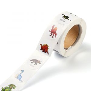 Rouleau 500 Autocollants Dinosaures &ndash; Mod&egrave;les Vari&eacute;s &ndash; &Eacute;tiquettes Papier &Oslash; 25 Mm &ndash; D&eacute;co Enfant - Neuf