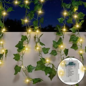TRAHOO-Guirlande Lumineuse Exterieure, 5m 50 LED Lierre Artificiel Guirlande Lumineuse, 8 Modes Guirlande Interieure D&eacute;corative, &Eacute;tanche Faux Lierre Decoration pour Chambre, Jardin, No&euml;l - Neuf