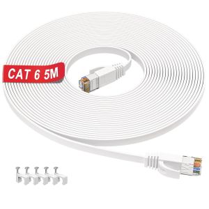 KALANKA-Cable Ethernet 5m Cat 6, Int&eacute;rieur Cable RJ45 5m Plat C&acirc;ble R&eacute;seau Haut D&eacute;bit 1000Mbps 250MHz, Blanc UTP Cable Internet 5 m&egrave;tres Gigabit Cable LAN pour Routeur Modem Switch PS5/4 Xbox PC (5 C - Neuf