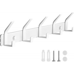 KALANKA-Porte-manteau mural moderne en aluminium blanc avec 10 crochets, capacit&eacute; de 20 kg - Neuf