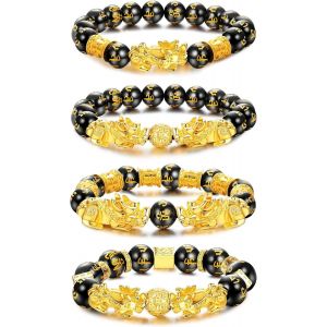 4 Pièces Feng Shui Bracelet Pour Hommes Femmes Noir Obsidienne Bracelets Pi Xiu Bracelet Feng Shui Perle Bracelet Pour Obtenir La Richesse Et Bonne Chance Set Bracelet Bijoux - Neuf