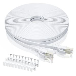 Hamiltion-Câble Ethernet Cat8 10M Avec Clips, 40 Gbit/S 2000 Mhz Lan Gigabit Rj45 Plaqué Or, Câble De Raccordement Plat Haut Débit Pour Routeur, Pour Commutateur, Pour Ordinateur Portable-Blanc - Neuf