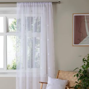 Rideau Voilage Simple pour fenêtres 140 x 137 cm (140 x 137 cm) - Rideau en Voile pour Chambre/Salon - Rideau Transparent à Pois/Pois - Voilages intérieurs - Collection Zara - Neuf