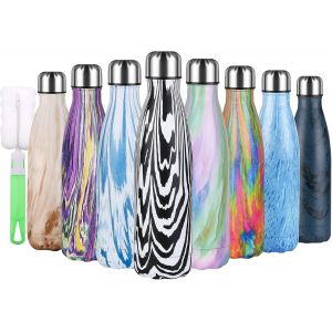 Eryi-Bouteille Isotherme, 500 Ml Bouteille D'eau En Acier Inoxydable, Isolant Sous Vide À Double Paroi, Bouteilles Chaudes/Froides Sans Bpa Et Écologique, Avec 1 Porte-Gobelet Et 1 Brosse - Neuf