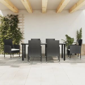 Prolenta Premium - Ensemble À Manger De Jardin 7 Pcs Noir Résine Tressée Et Acier - Neuf