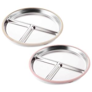 Assiette Pour B&eacute;b&eacute; En Acier Inoxydable Avec Ventouse,Couvercle En Silicone Amovible Et Plat Pour Tout-Petit Lavable Au Lave-Vaisselle - Neuf