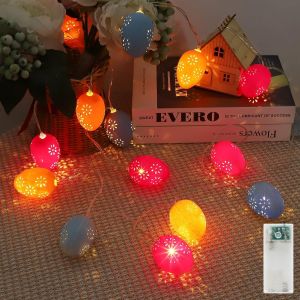 Guirlande Lumineuse De Pâques,10 Led Oeuf Guirlande Lumineuse Minuterie Batterie,1.65m Pâques Décoration Guirlande Lumineuse,Led Éclairage De Pâques Blanc Chaud Intérieur Pour Fête Cheminée - Neuf
