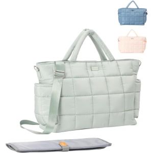 Asfasfq-Welavila Sac À Langer Style Bouffant, Sac De Voyage Chic Pour Bébé Avec Matelas À Langer Et Poches Isothermes, Sac À Langer Multifonction ¿ Menthe - Neuf