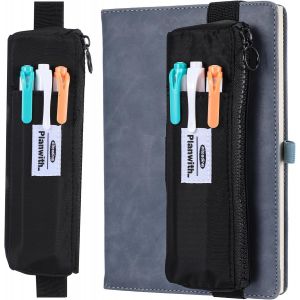 Porte-stylo, sac &agrave; crayons pour ordinateur portable, avec bande &eacute;lastique r&eacute;glable, fermeture &eacute;clair, boucle pour stylo , pour journal, carnet de notes, livres (noir) - Neuf