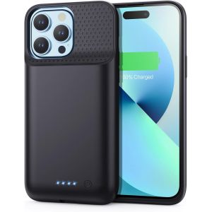 CMWX-Coque Batterie pour iPhone 12 Pro Max/13 Pro Max/14 Pro Max/14 Plus, [8600mAh] Batterie Externe Rechargeable,Puissante Chargeur Portable Boitier d`Extension Batterie L'&eacute;tui pour iPhone-Noir - Neuf