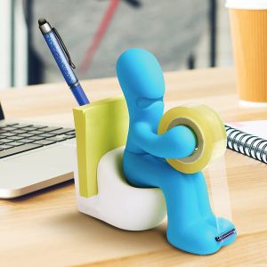 (Bleu) Fournitures de bureau - Distributeur de ruban adhésif amusant - Support d'accessoires de bureau amusant et cool avec rouleau de ruban adhésif, trombones, notes autocollantes et stylo inclus - Neuf
