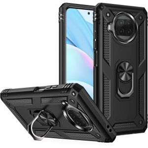 Kal-Coque Pour Xiaomi Mi 10t Lite 5g + 9h Verre Trempé, Étui Protection Tpu/Pc Souple Durable Avec Support De 360° Rotation Anneau Protection Antichoc Armor Box Coque, Noir - Neuf
