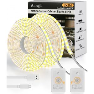 ERYI-2 Pièces Cob Ruban Bande Led Usb Blanche 2M Chambre Lumiere 2200Mah Pile Interieur Nuit Veilleuse Détecteur De Mouvement Rechargeable Bandeau Led Strip Lights Tv Escalier Placard Lampe Sans Fil - Neuf