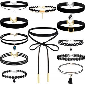 Shynek Collier Ras-Du-Cou En Velours Noir 12 Pi&egrave;ces Pour Femmes Et Adolescentes - Neuf