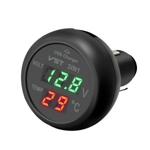 Chargeur Usb 3 En 1 Pour Voiture Voltm&egrave;tre Thermom&egrave;tre Avec &Eacute;cran Lcd Num&eacute;rique Testeur De Temp&eacute;rature Moniteur De Tension M&egrave;tre Allume-Cigare Pour Voitures 12 V-24 V Voitures Camions Suv - Neuf