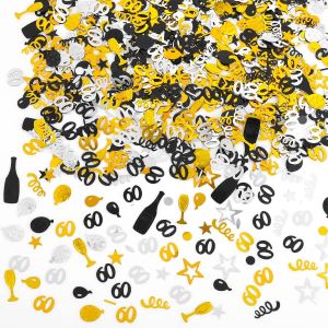 Confettis Anniversaire 60 Ans, Decoration Anniversaire 60 Ans, Decoration table Anniversaire pour 60e Anniversaire Fête De, Journée du souvenir Décoration De Table (Noir Dore Argente) - Neuf