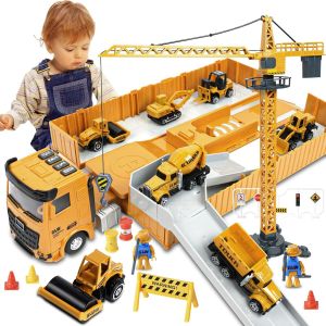 KAJGL-Camion Transporteur Voiture,Camion Jouet Enfant,1-6 Ans Cadeau Anniversaire Jaune Véhicules Enfants,Avec Musique& Lampe,6 Mini Véhicules De Chantier,Jouets Grue (Jaune) - Neuf