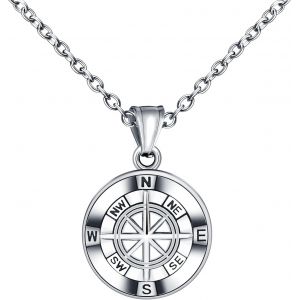 Kal-Collier Médaillon En Acier Inoxydable Pour Hommes Femmes Pendentif Boussole Créative Vintage Colliers Hip Hop Bijoux Fantaisie Adolescents Décoration - Neuf