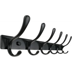 SUBZONAL-Porte-manteau mural &iquest; 6 crochets, tr&egrave;s r&eacute;sistant, en acier inoxydable, crochet mural en m&eacute;tal, crochets robustes pour suspendre manteaux, vestes, v&ecirc;tements, chapeaux &iquest; Noir - Neuf