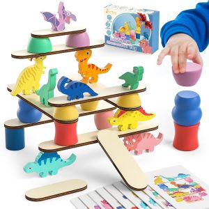 ERYI-Montessori Jouet Dinosaure Pour Tout-Petits De 1, 2, 3, 4 Ans ¿ Jouet Éducatif Préscolaire Pour Garçons Et Filles À Partir De 2 À 4 Ans ¿ Blocs De Construction Dinosaures En Bois À Trier, Empile - Neuf
