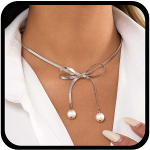 Kal-Colliers De Cristal Avec Pendentifs En Forme De Noeud En Argent Vintage Collier De Cristal Avec Noeud En Strass Collier Ras Du Cou En Ruban Noeud Boho Bijoux De Charme Pour Femmes - Neuf