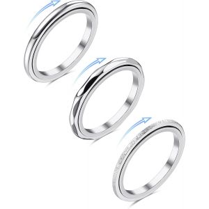 Kal-3 Pcs Bague Anti Stress Femme 316l Acier Inoxydable Bague Pour Anxiété Bague De Pouce Bande Bague Fidget Bague Spinner Pour Anti Stress Bague Argent Femme Homme - Neuf