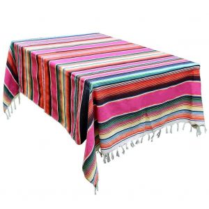 Couverture Mexicaine Rayé Pompon Nappe 59 X 84 Pouces Pour Les Décorations De Fête De Mariage Mexicain,Grande Couverture De Table Mexicaine Carrée En Coton,Rayures Violettes T - Neuf