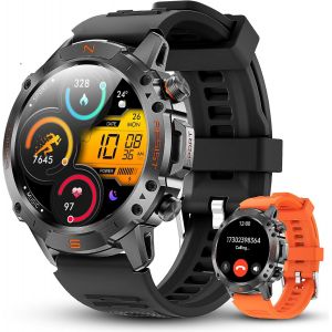 Montre Connectée Homme 2025, Boussole/Étanchéité 3ATM/Autonomie 60 Jours, 1,43"" AMOLED Militaire Smart Watch avec Appels Bluetooth, 170+ Modes Sport Smartwatch pour Android/iOS (Noir) - Neuf